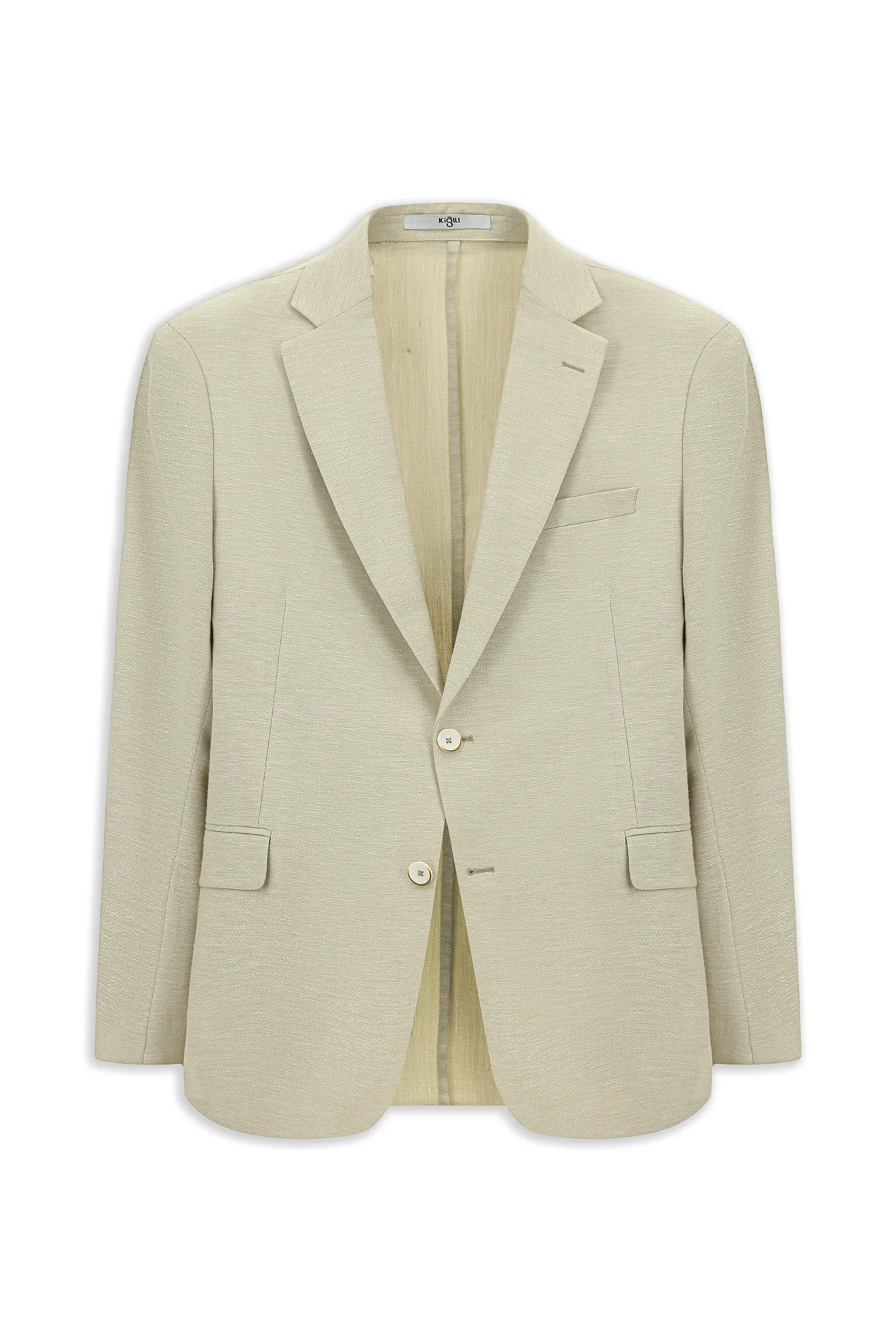 Açık Bej 4 Drop Relaxed Fit Rahat Kesim Klasik Desenli Keten Karışımlı Ceket - Image 7