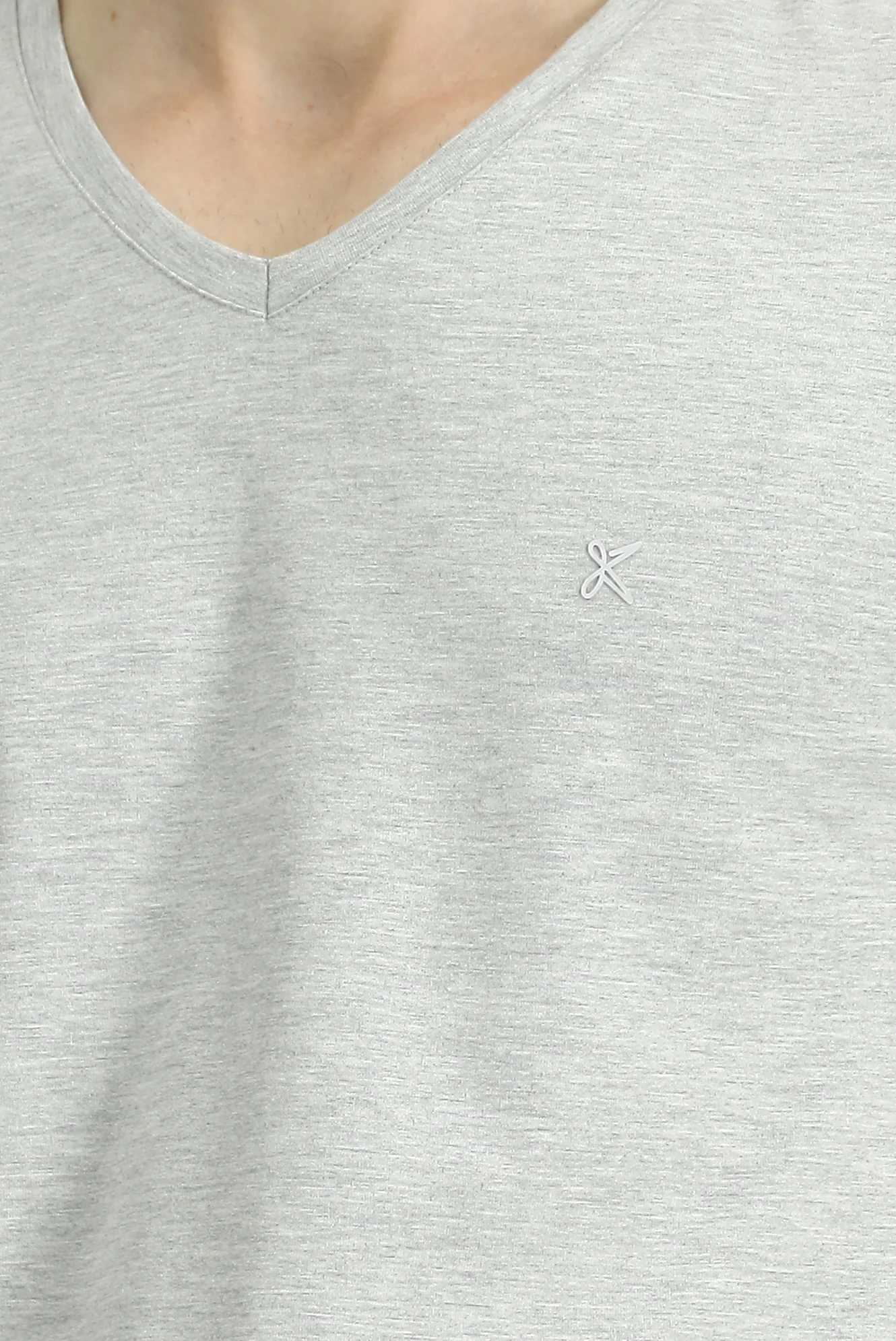 Açık Gri Melanj V Yaka Slim Fit Dar Kesim Süprem Pamuklu Basic Tişört - Image 5