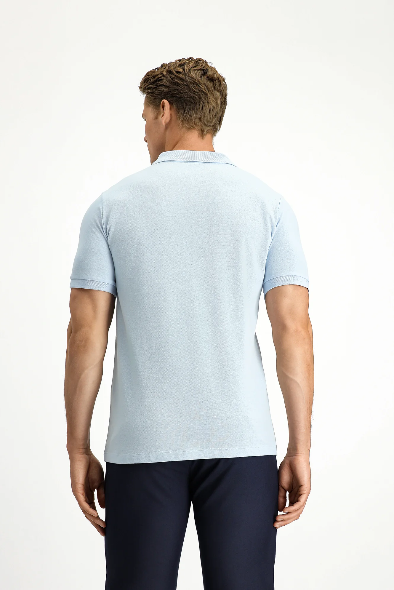 Açık Mavi Polo Yaka Slim Fit Nakışlı %100 Pamuk Tişört - Image 4