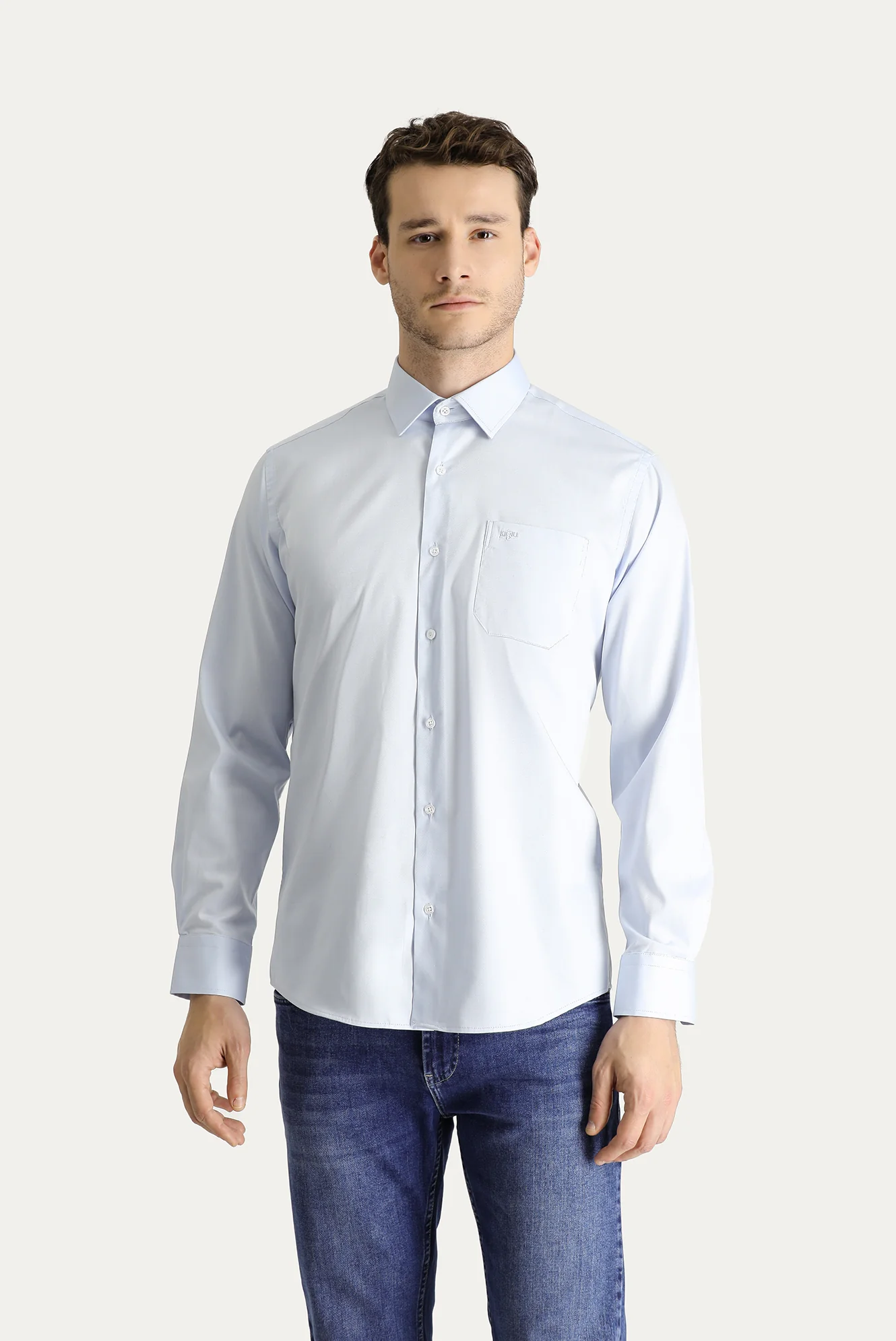 Açık Mavi Uzun Kol Klasik Non Iron Oxford Pamuklu Gömlek - Image 3