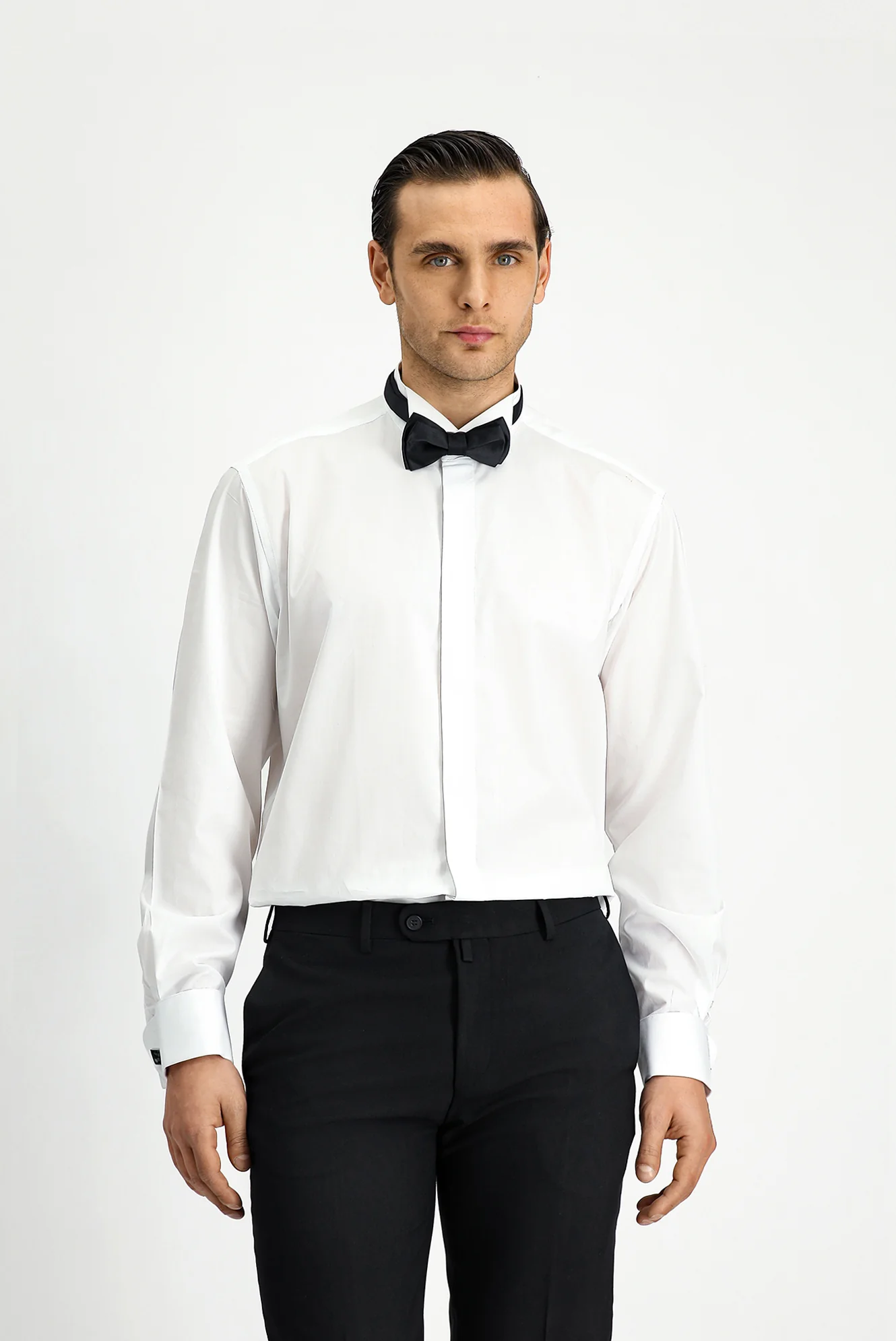 Beyaz Ata Yaka Klasik Pamuk Gömlek - Image 3