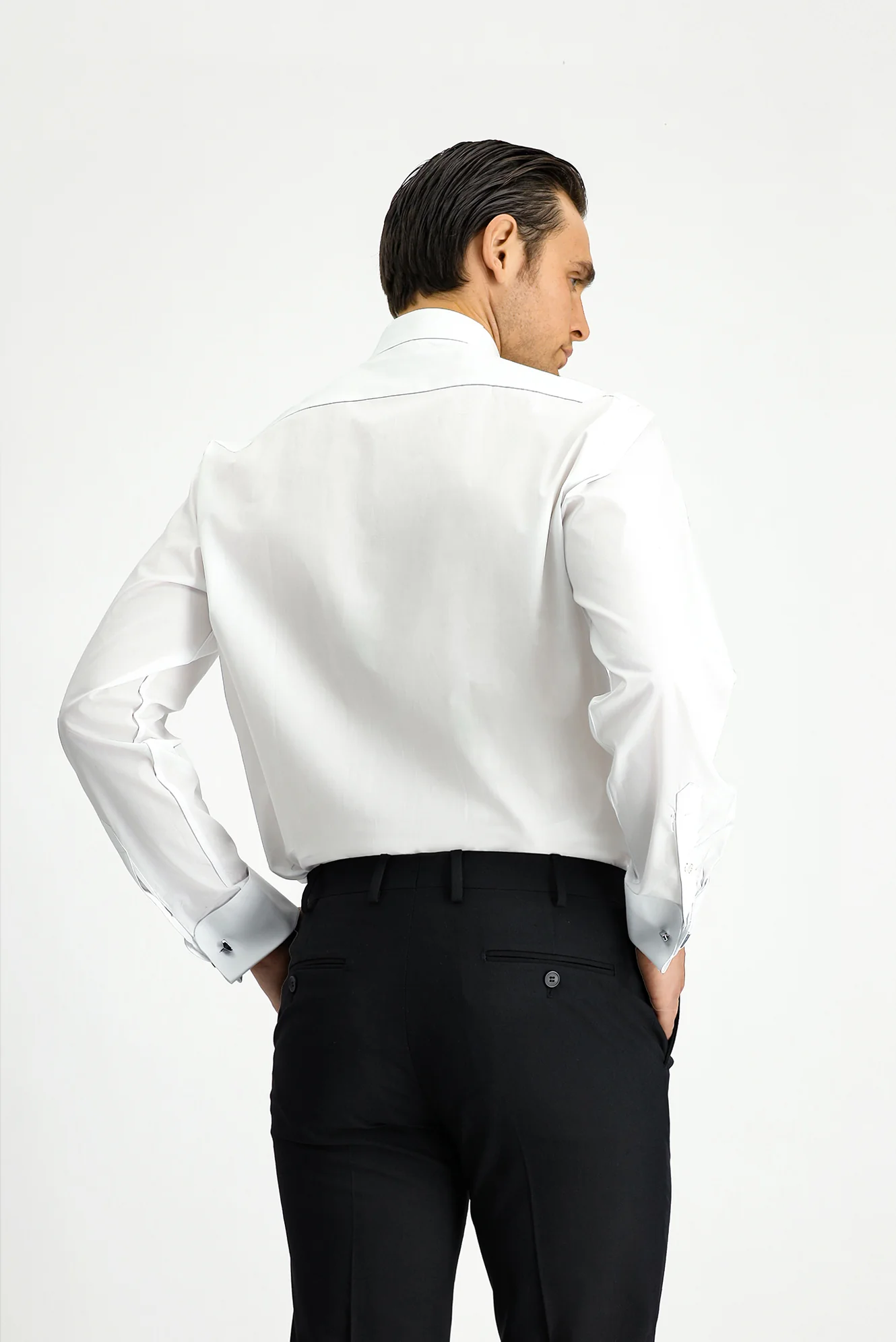 Beyaz Ata Yaka Klasik Pamuk Gömlek - Image 4