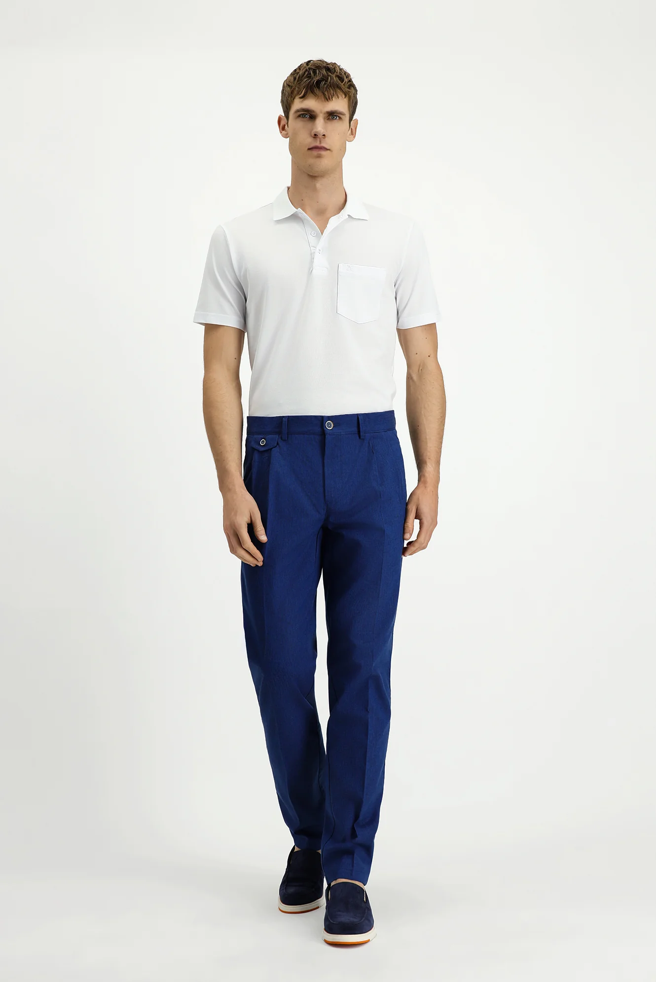 Beyaz Regular Fit Pamuklu Nakışlı Cepli Polo Yaka Tişört - Image 3