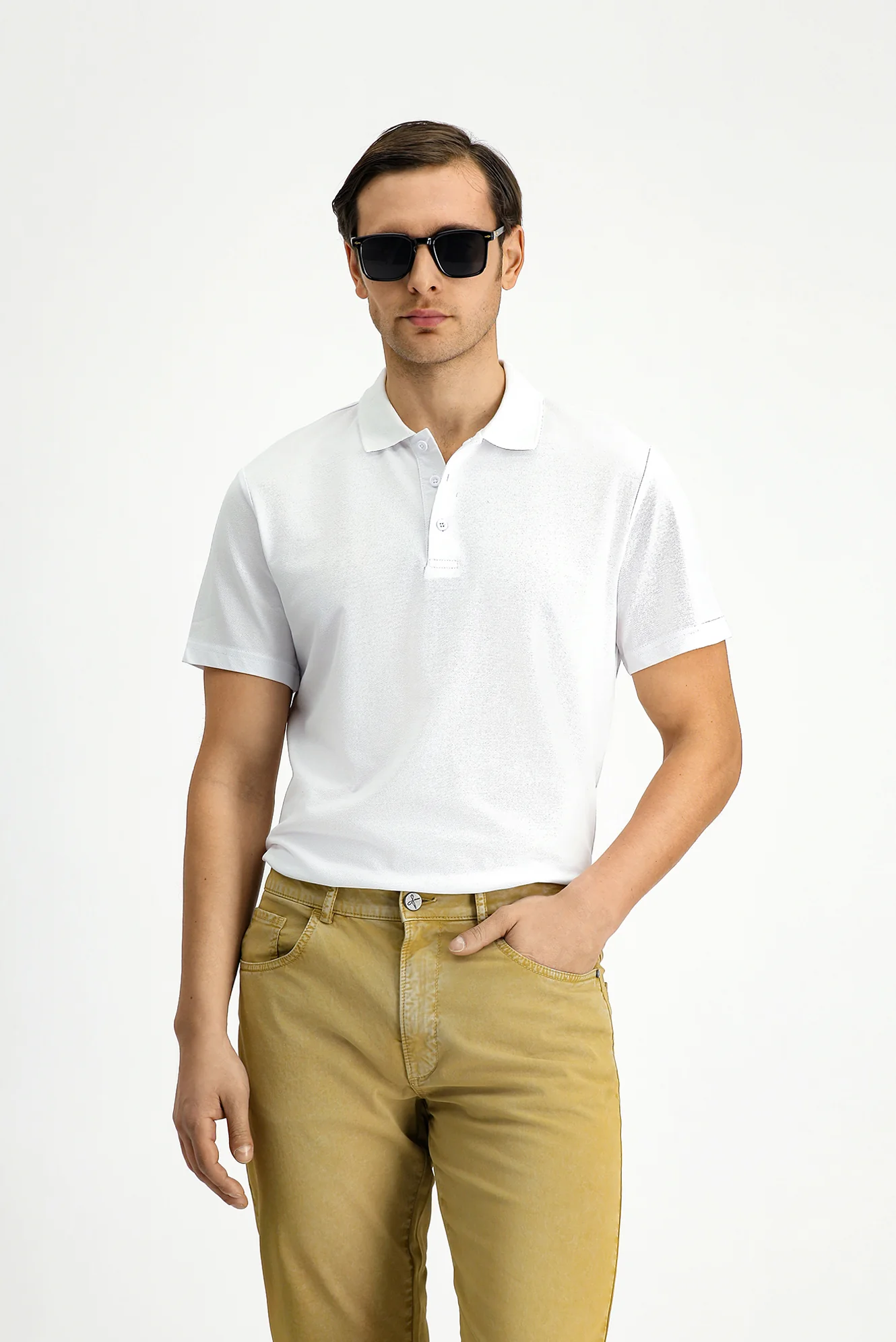 Beyaz Slim Fit Dar Kesim Nakışlı Pamuklu Polo Yaka Tişört - Image 3