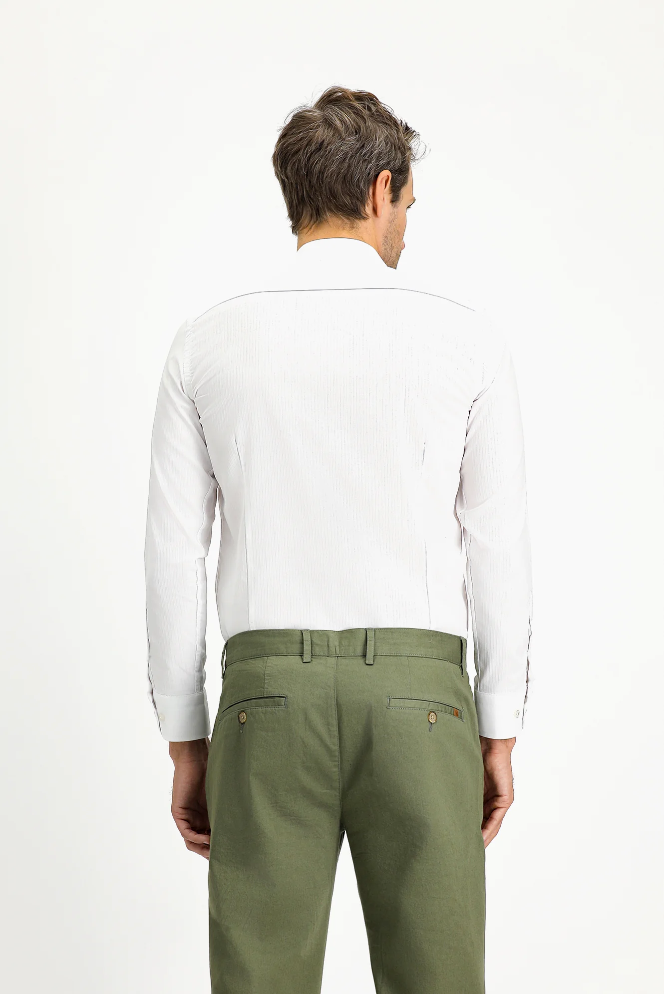 Beyaz Uzun Kol Slim Fit Dar Kesim Klasik Non Iron Desenli Pamuklu Gömlek - Image 5