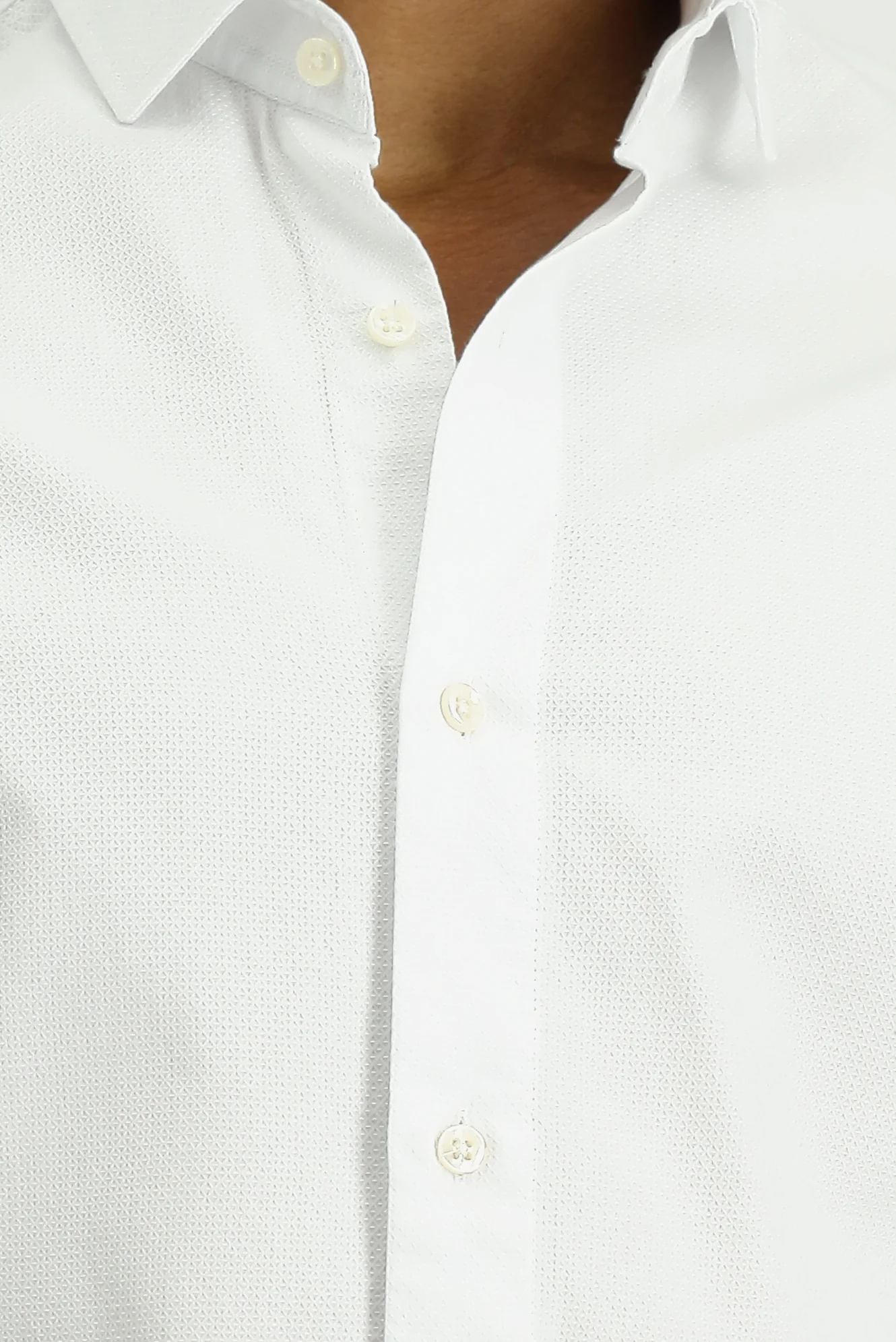 Beyaz Uzun Kol Slim Fit Dar Kesim Non Iron Desenli Klasik Pamuk Gömlek - Image 6