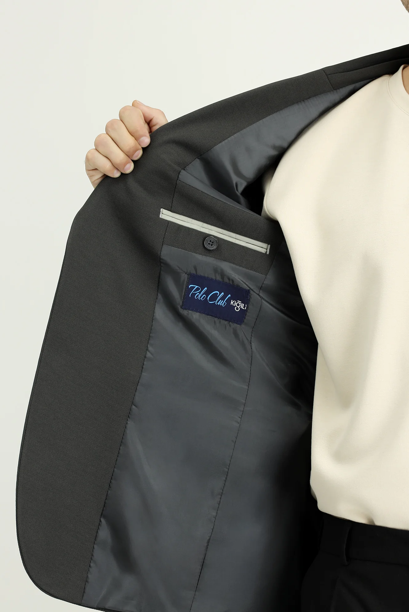 Koyu Antrasit 7 Drop Slim Fit Dar Kesim Mevsimlik Klasik Ceket - Image 6
