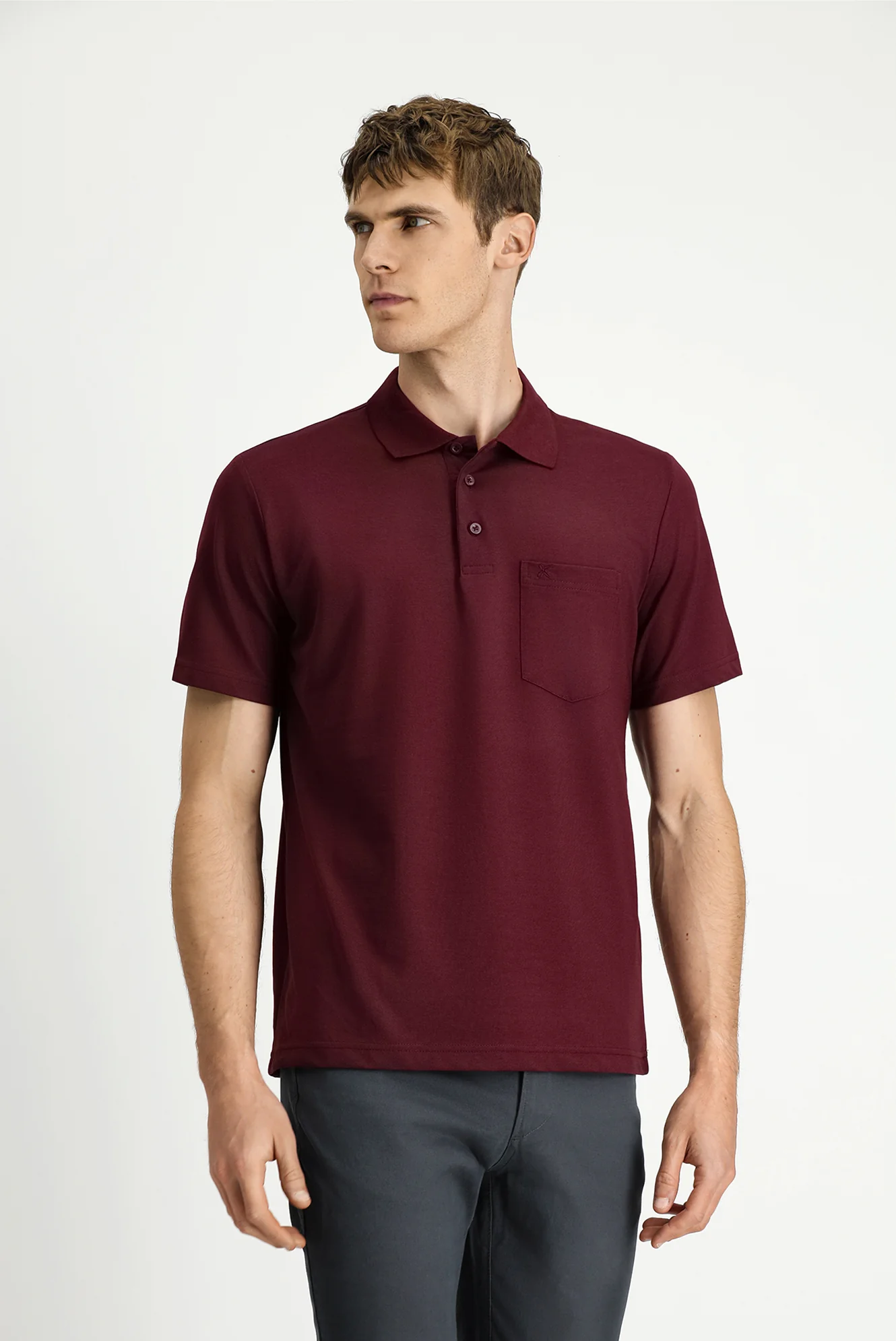 Koyu Bordo Regular Fit Pamuklu Nakışlı Cepli Polo Yaka Tişört - Image 3