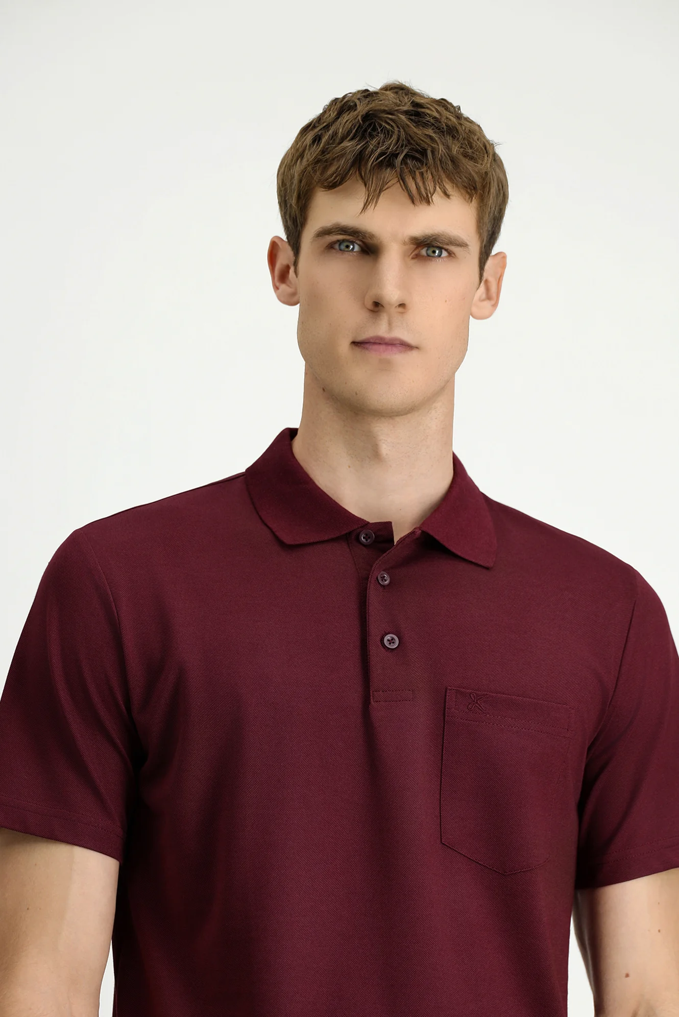 Koyu Bordo Regular Fit Pamuklu Nakışlı Cepli Polo Yaka Tişört - Image 4