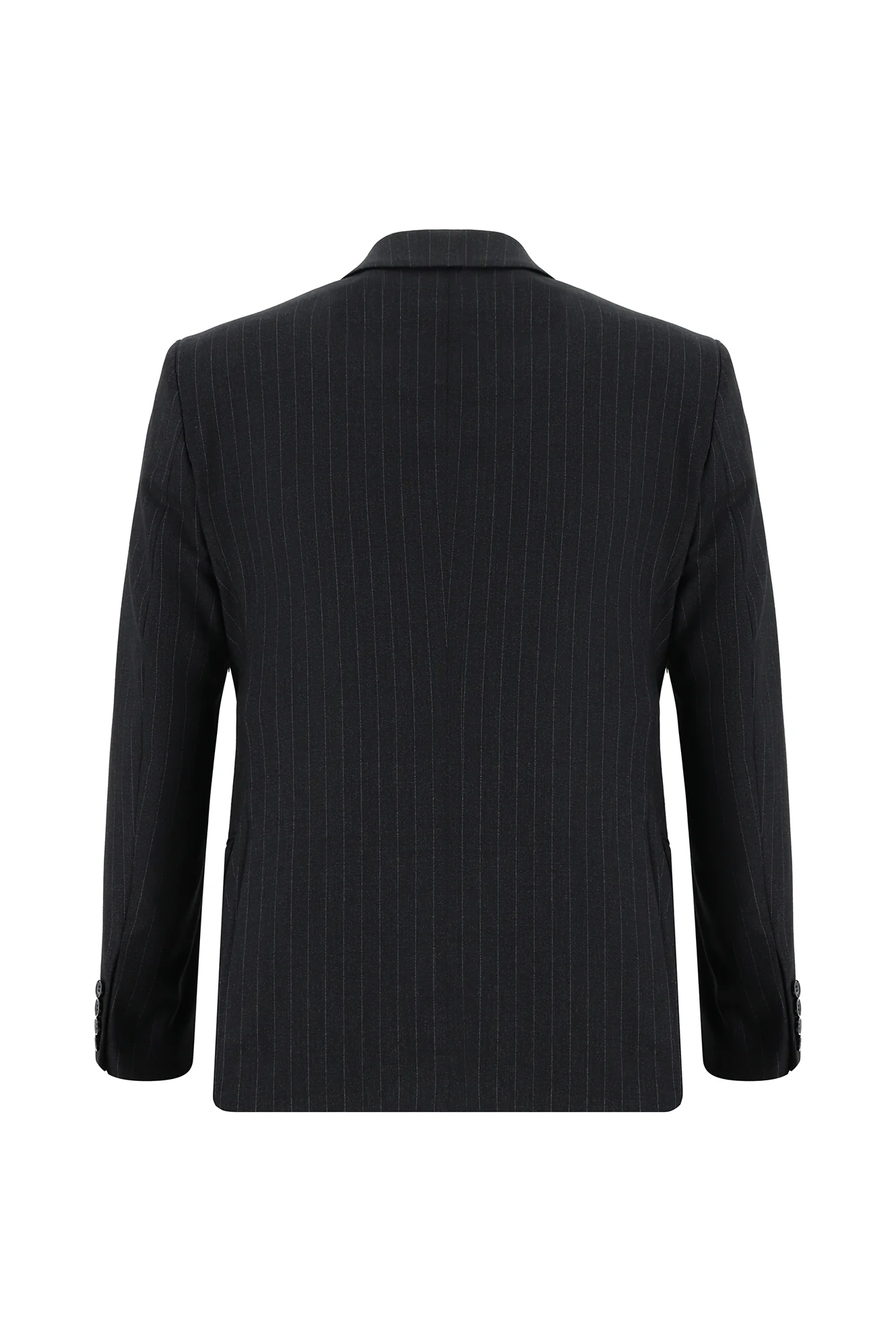 Koyu Lacivert 7 Drop Slim Fit Dar Kesim Çizgili Kruvaze Takım Elbise - Image 3