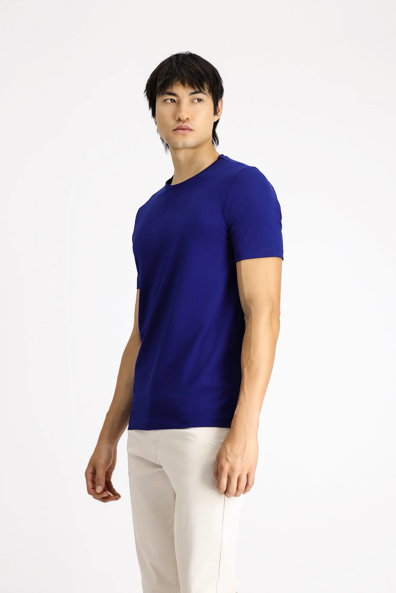 Lacivert Bisiklet Yaka Slim Fit Dar Kesim Pamuklu Tişört - Image 3