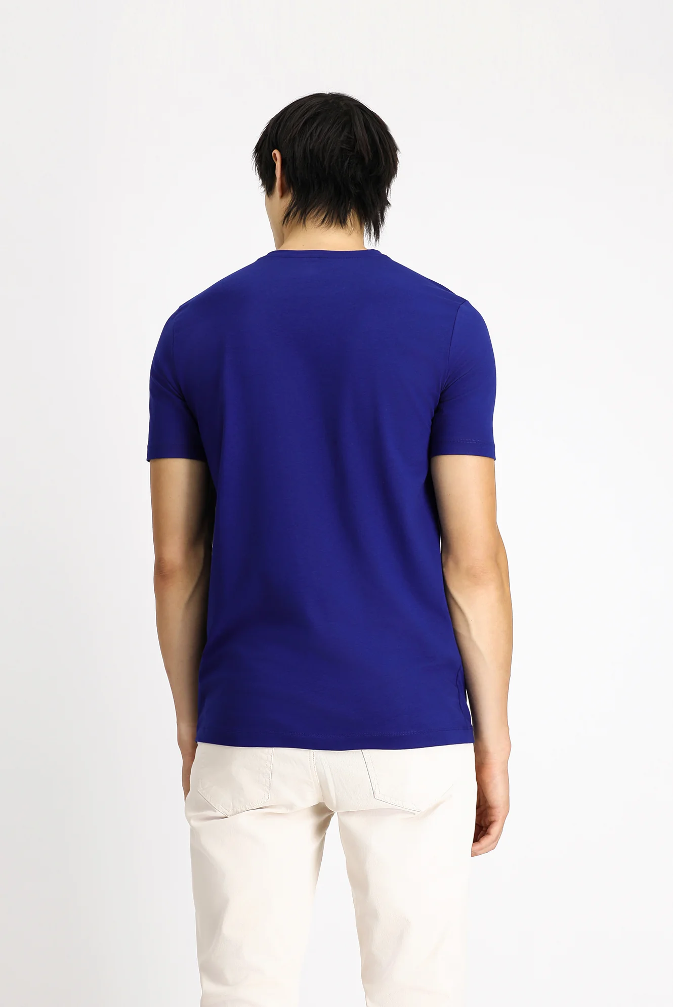 Lacivert Bisiklet Yaka Slim Fit Dar Kesim Pamuklu Tişört - Image 4