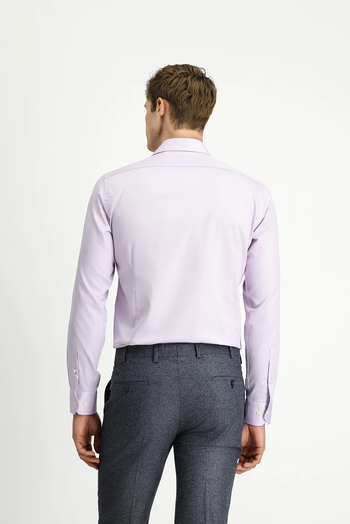 Lila Uzun Kol Slim Fit Dar Kesim Klasik Non Iron Pamuklu Gömlek - Image 5