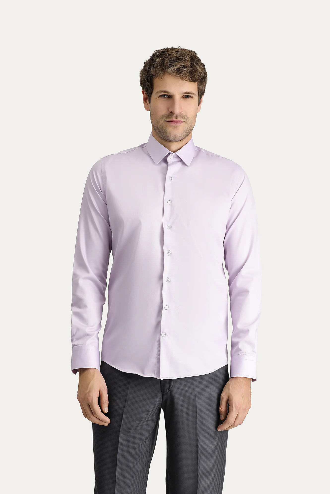 Lila Uzun Kol Slim Fit Dar Kesim Non Iron Klasik Pamuklu Gömlek - Image 3
