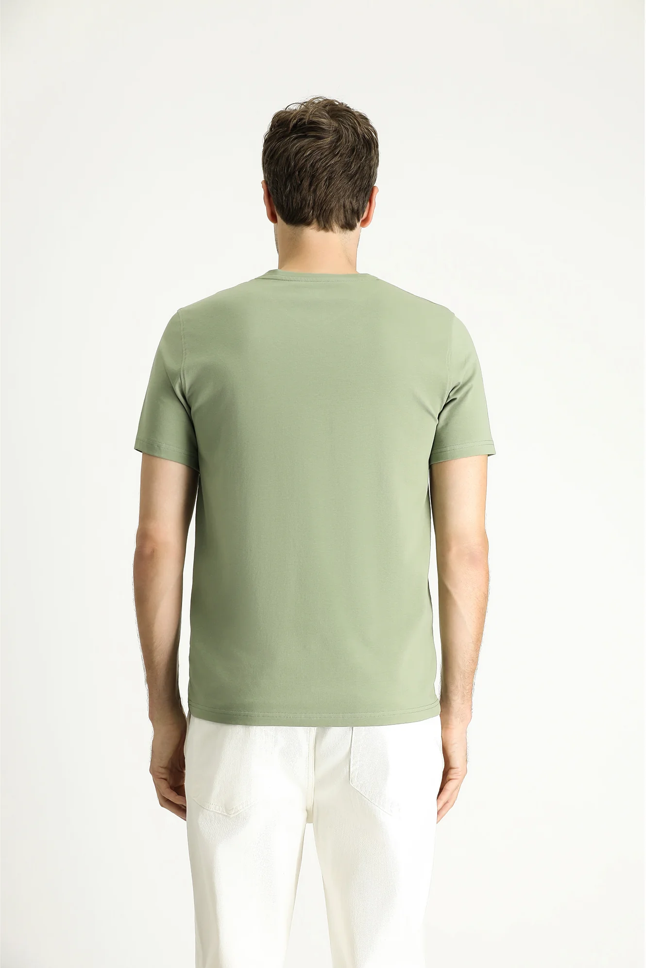 Orman Yeşili V Yaka Slim Fit Dar Kesim Süprem Pamuklu Basic Tişört - Image 3