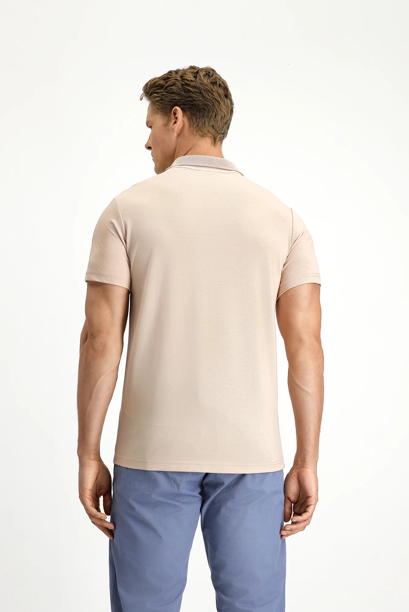 Orta Bej Slim Fit Dar Kesim Nakışlı Pamuklu Polo Yaka Tişört - Image 4