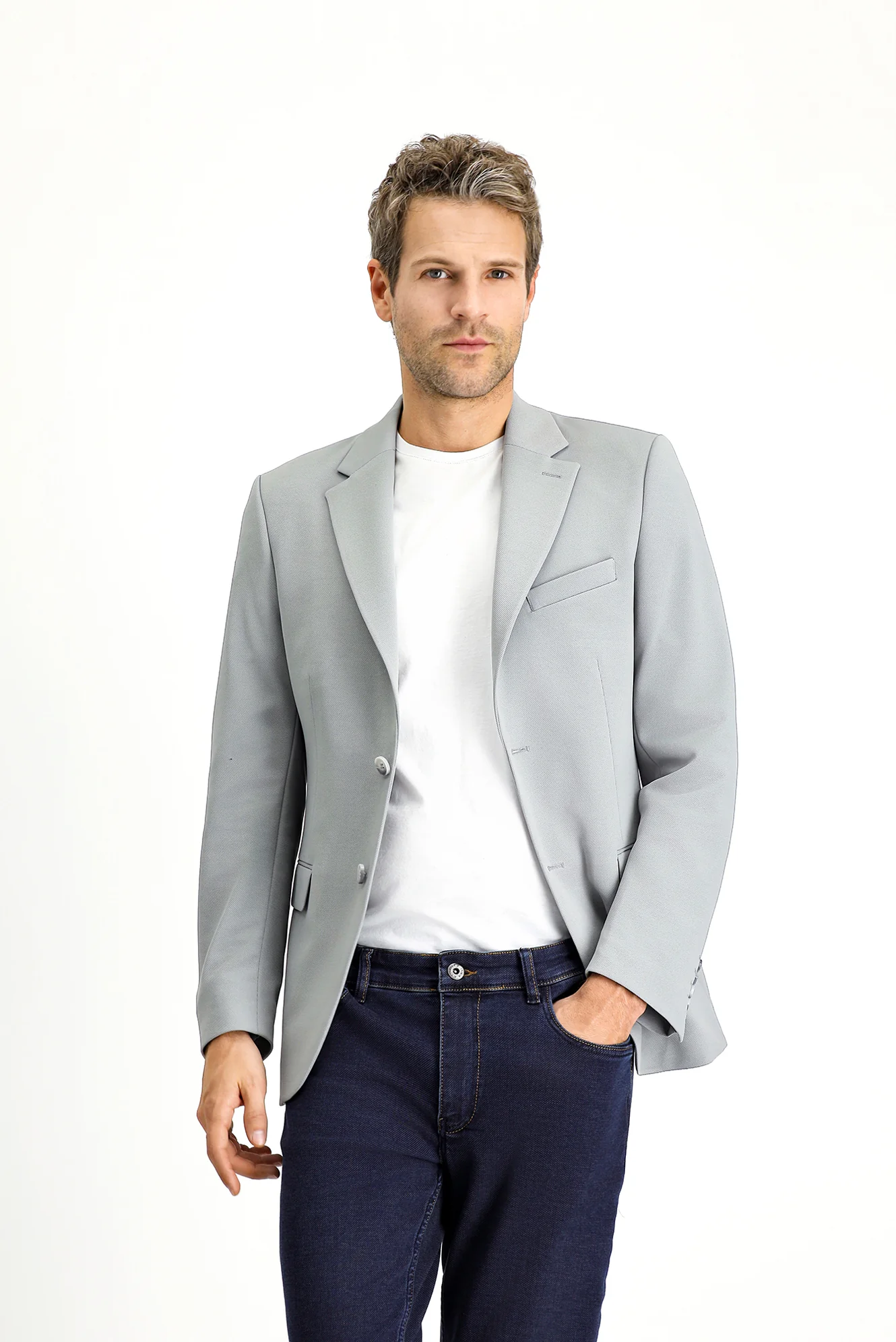 Orta Gri 6 Drop Regular Fit Standart Kesim Mevsimlik Klasik Ceket - Image 4