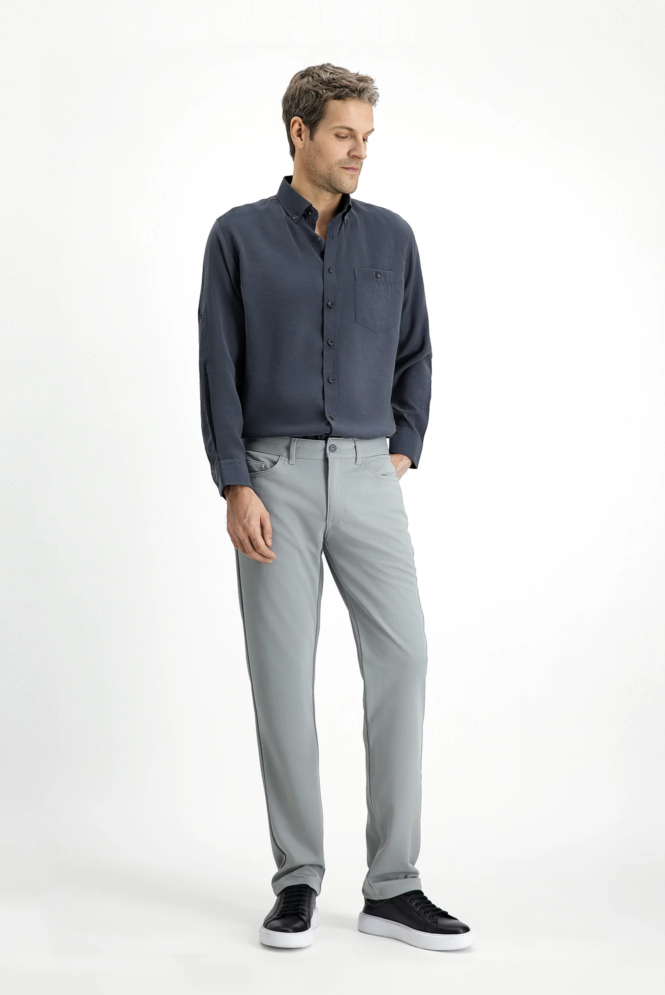 Orta Gri 7 Drop Slim Fit Dar Kesim Kanvas / Chino Pantolon - Image 3