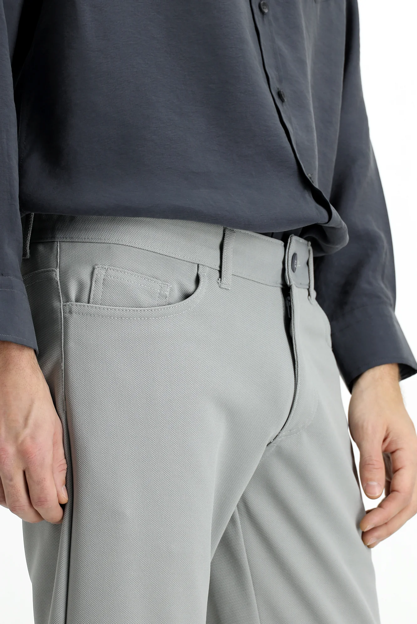 Orta Gri 7 Drop Slim Fit Dar Kesim Kanvas / Chino Pantolon - Image 5