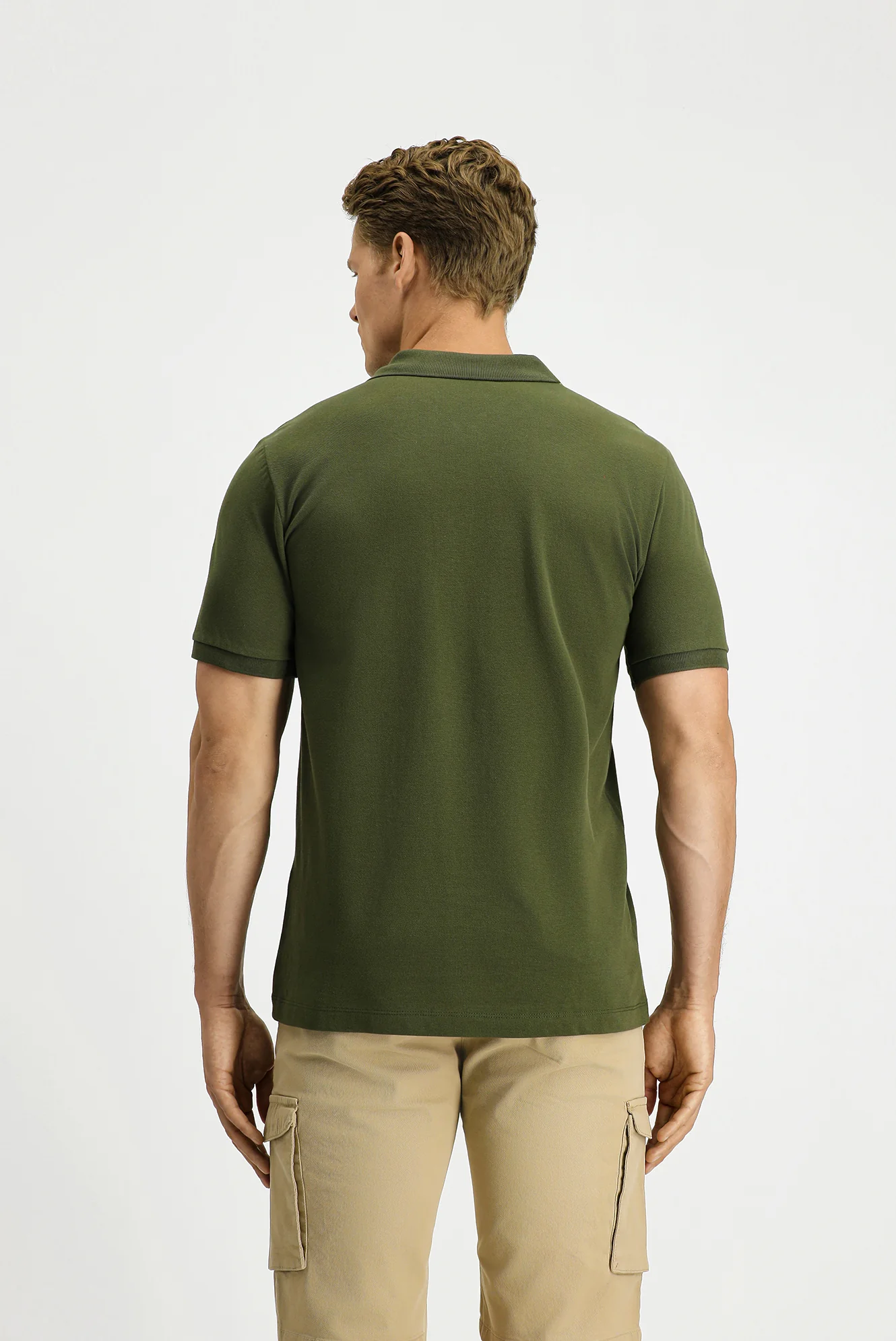 Orta Haki Regular Fit Pamuk Nakışlı Cepli Kıvrılmaz Polo Yaka Tişört - Image 4