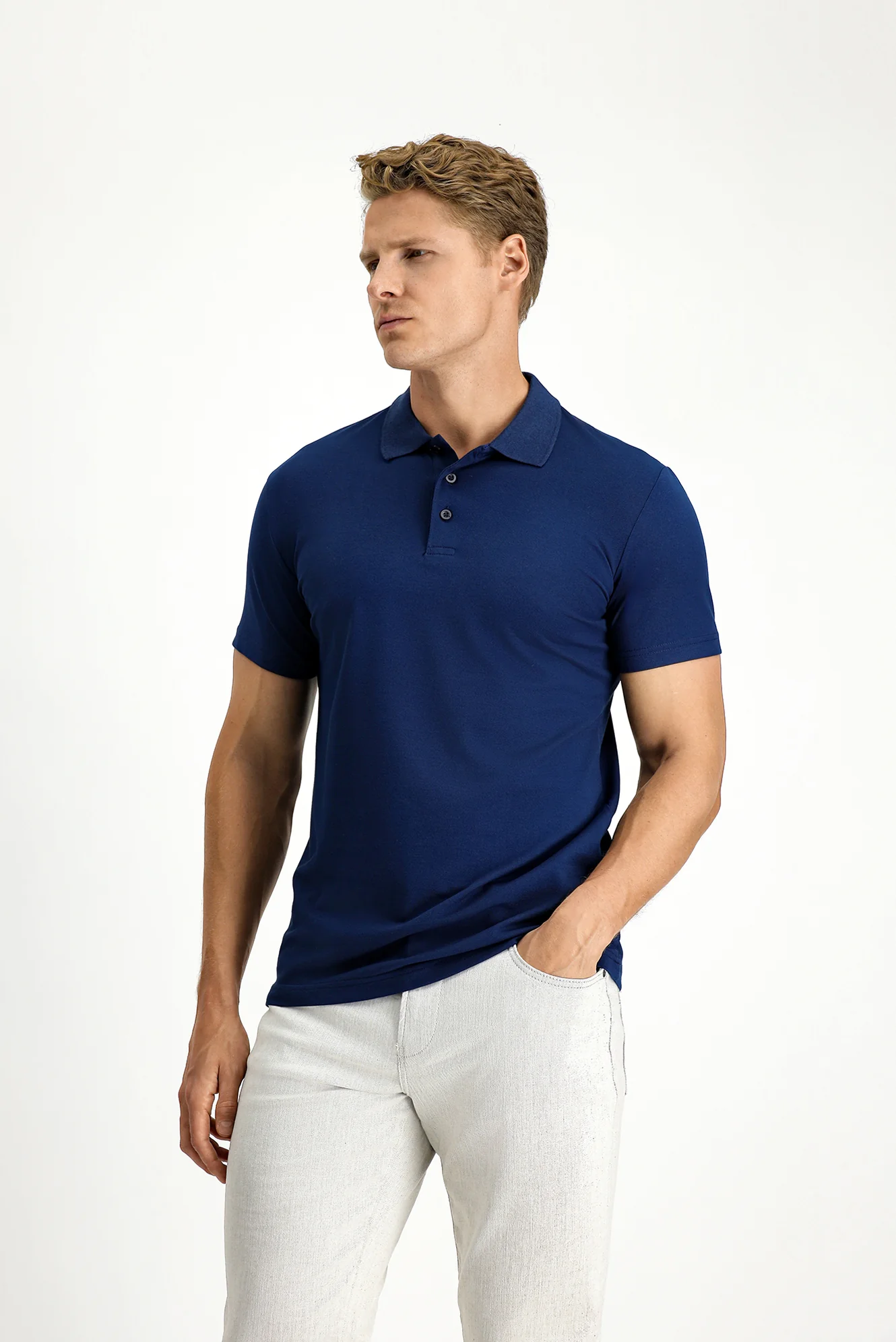 Orta Lacivert Slim Fit Dar Kesim Nakışlı Pamuklu Polo Yaka Tişört - Image 3