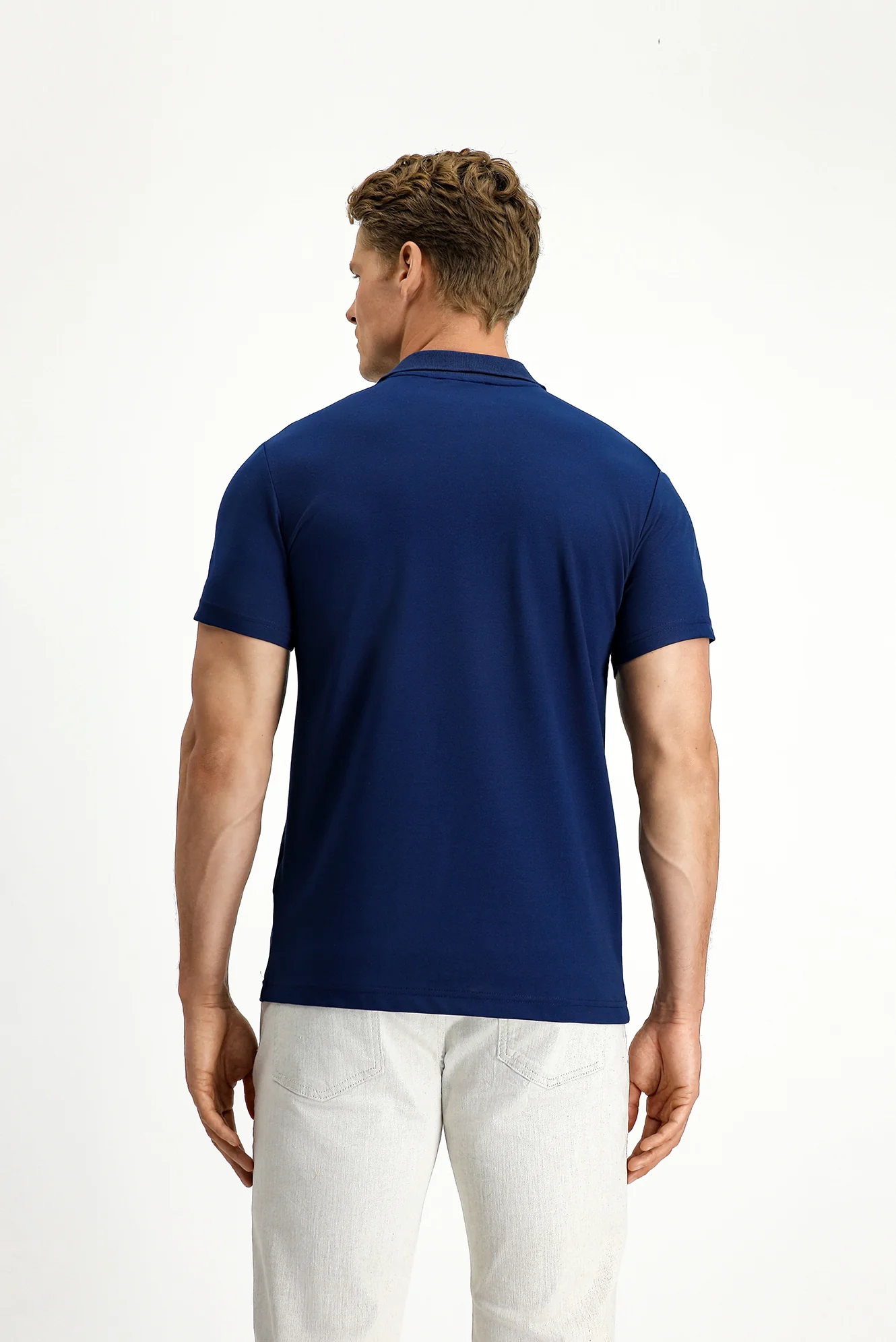 Orta Lacivert Slim Fit Dar Kesim Nakışlı Pamuklu Polo Yaka Tişört - Image 4