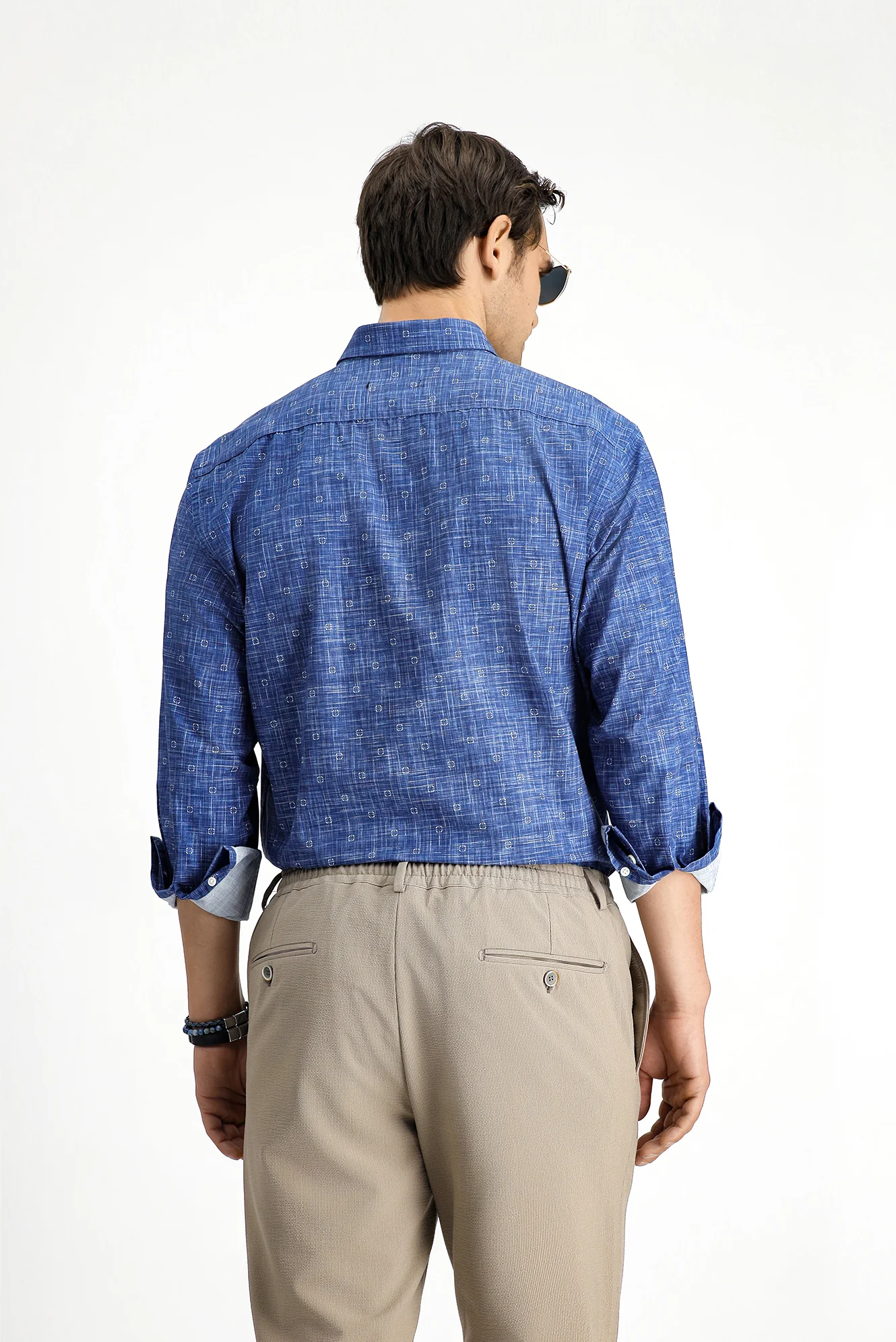 Orta Lacivert Uzun Kol Regular Fit Baskılı Pamuk Spor Gömlek - Image 6