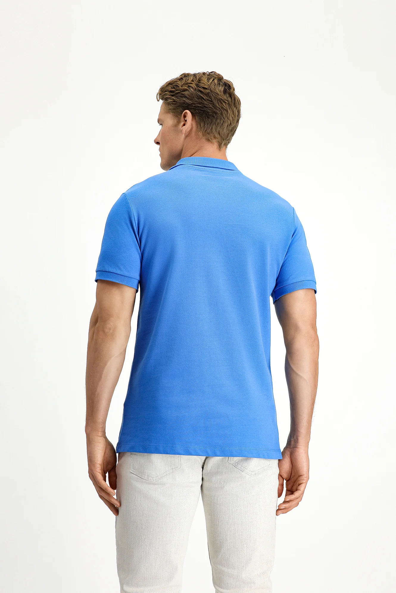 Saks Mavi Polo Yaka Slim Fit Nakışlı %100 Pamuk Tişört - Image 4