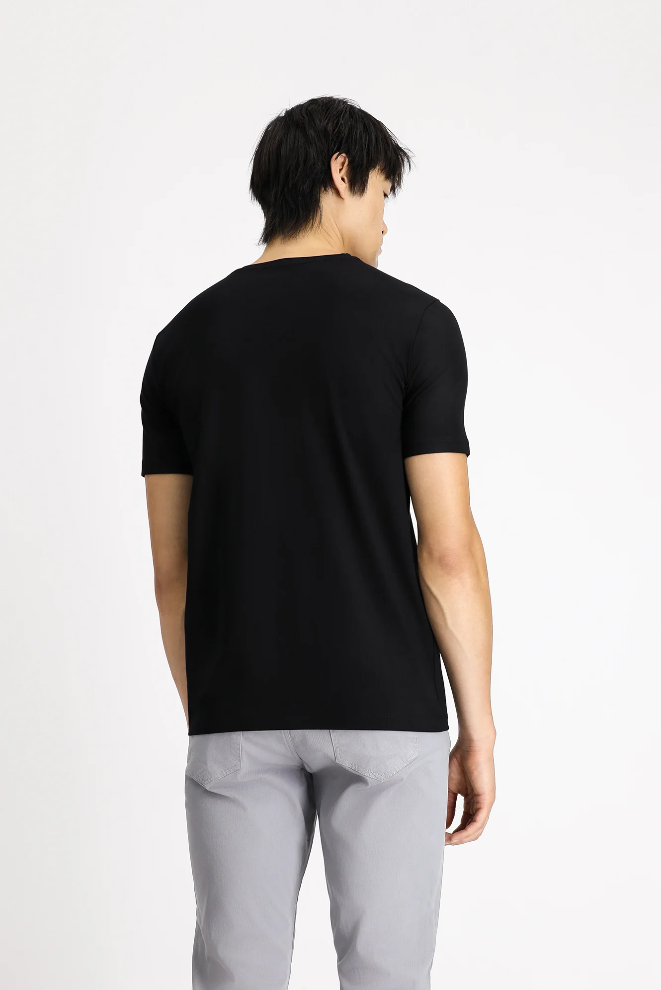 Siyah Bisiklet Yaka Slim Fit Dar Kesim Pamuklu Tişört - Image 3