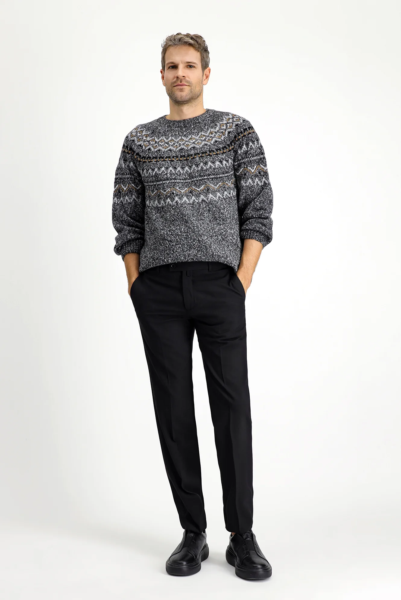 Siyah 6 Drop Regular Fit Standart Kesim Yünlü Klasik Kumaş Pantolon - Image 3