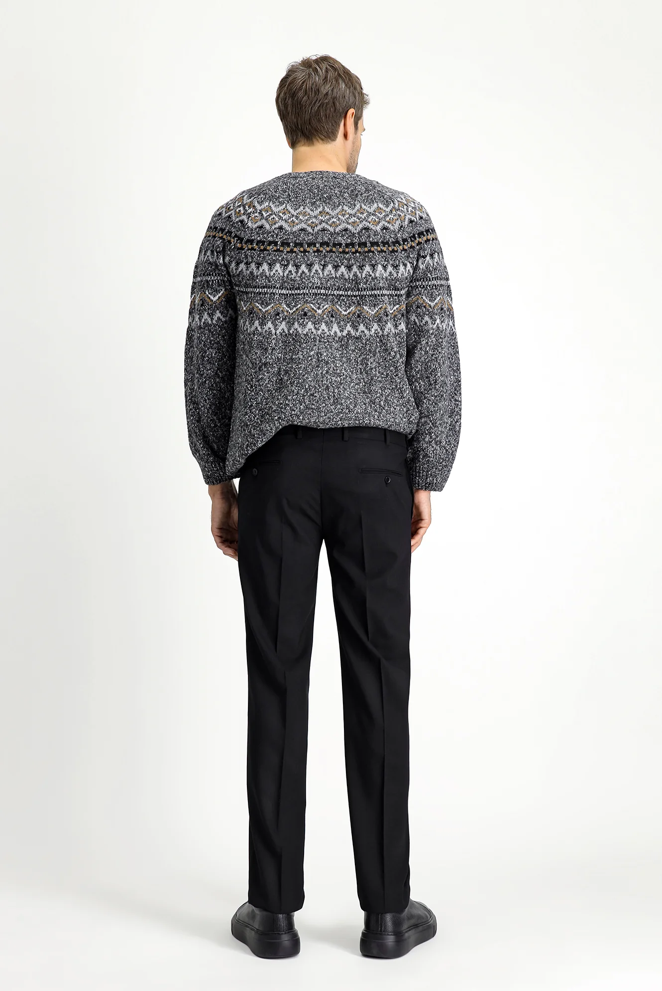 Siyah 6 Drop Regular Fit Standart Kesim Yünlü Klasik Kumaş Pantolon - Image 5