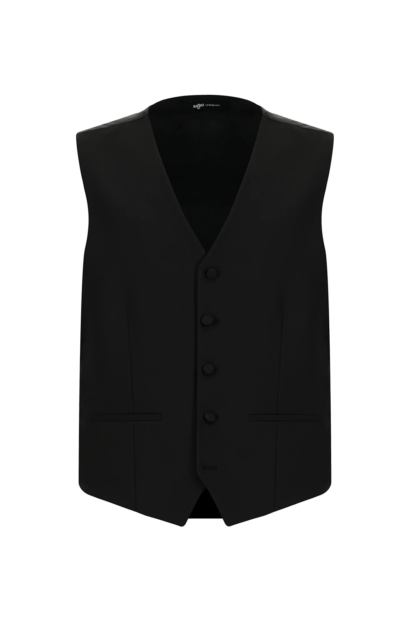 Siyah 7 Drop Slim Fit Dar Kesim Mono Yaka Yelekli Smokin & Damatlık - Image 4