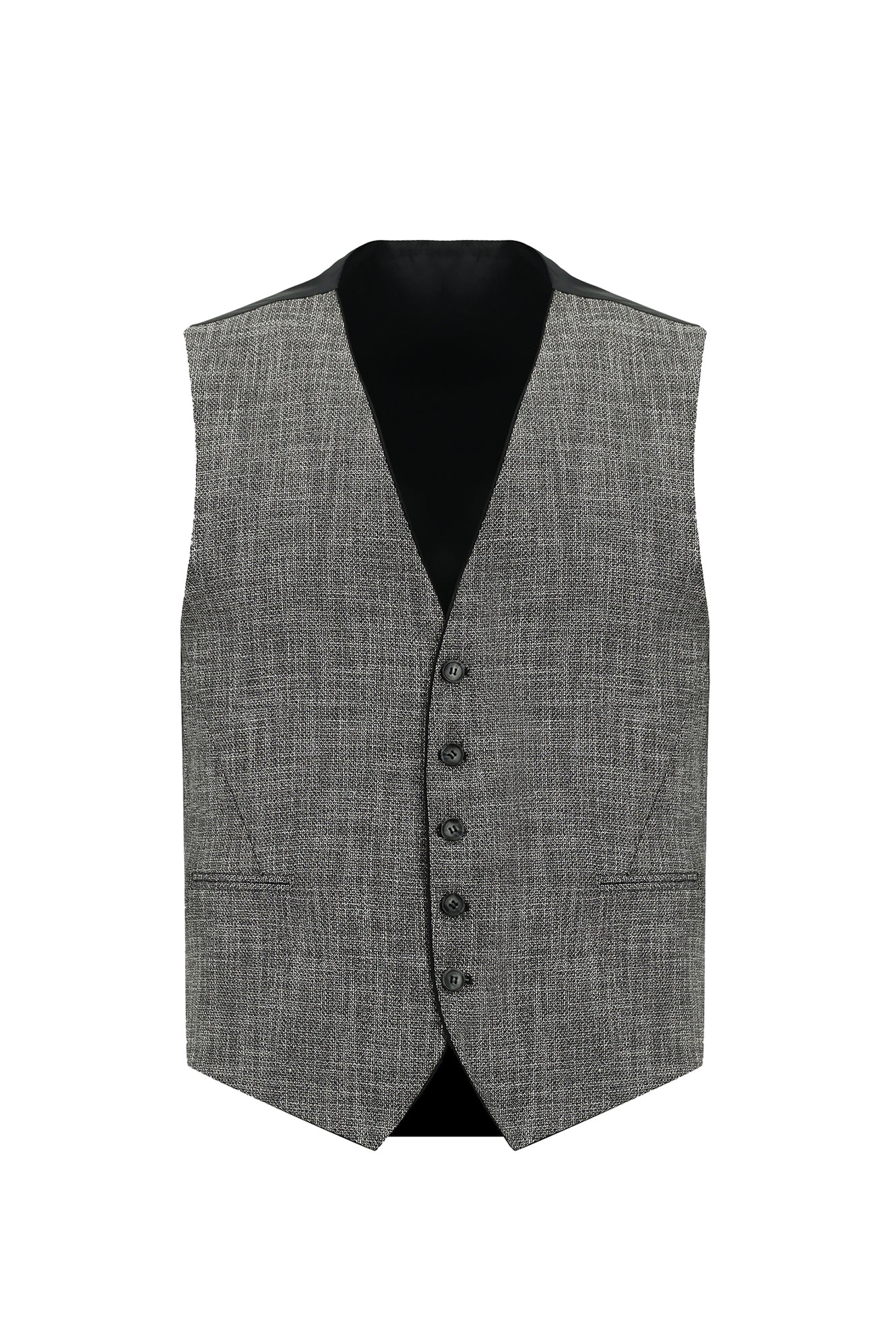 Siyah 7 Drop Super Slim Fit Eksra Dar Kesim Yelekli Takım Elbise - Image 4