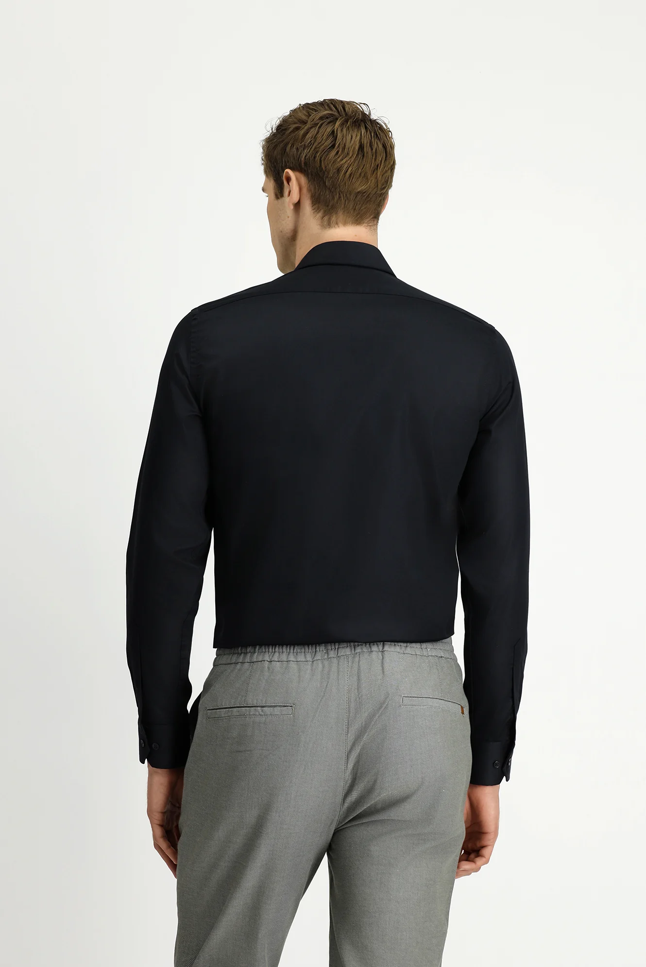 Siyah Uzun Kol Slim Fit Dar Kesim Non Iron Klasik Pamuklu Gömlek - Image 5