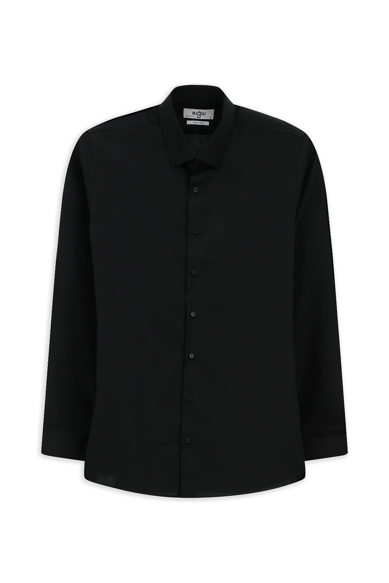 Siyah Uzun Kol Slim Fit Dar Kesim Non Iron Klasik Pamuklu Gömlek - Image 7