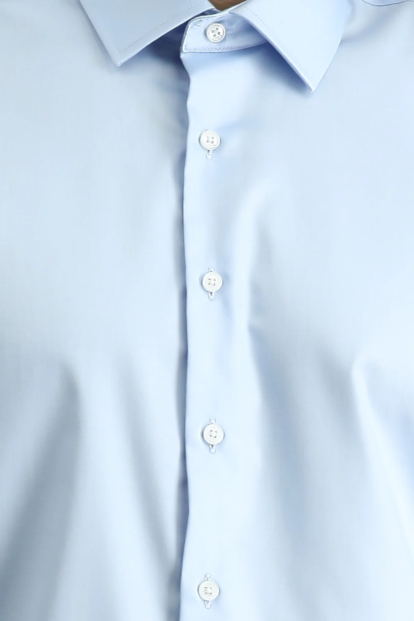 Uçuk Mavi Uzun Kol Slim Fit Dar Kesim Klasik Non Iron Saten Pamuklu Gömlek - Image 5
